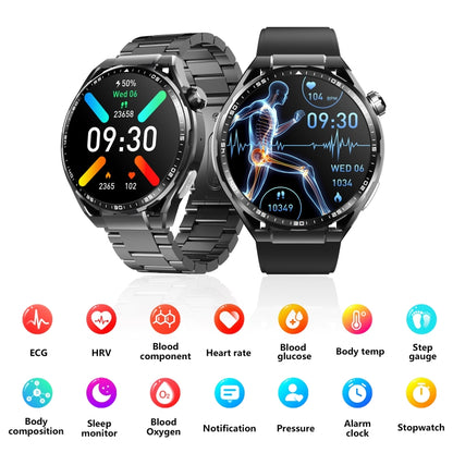 F200 Smart Health Watch ECG Electrocardiogram Blood Sugar Monitoring 1.55 Inch Round Screen, Color: Black 3-Beads Steel - Smart Watches by PMC Jewellery | Online Shopping South Africa | PMC Jewellery | Buy Now Pay Later Mobicred