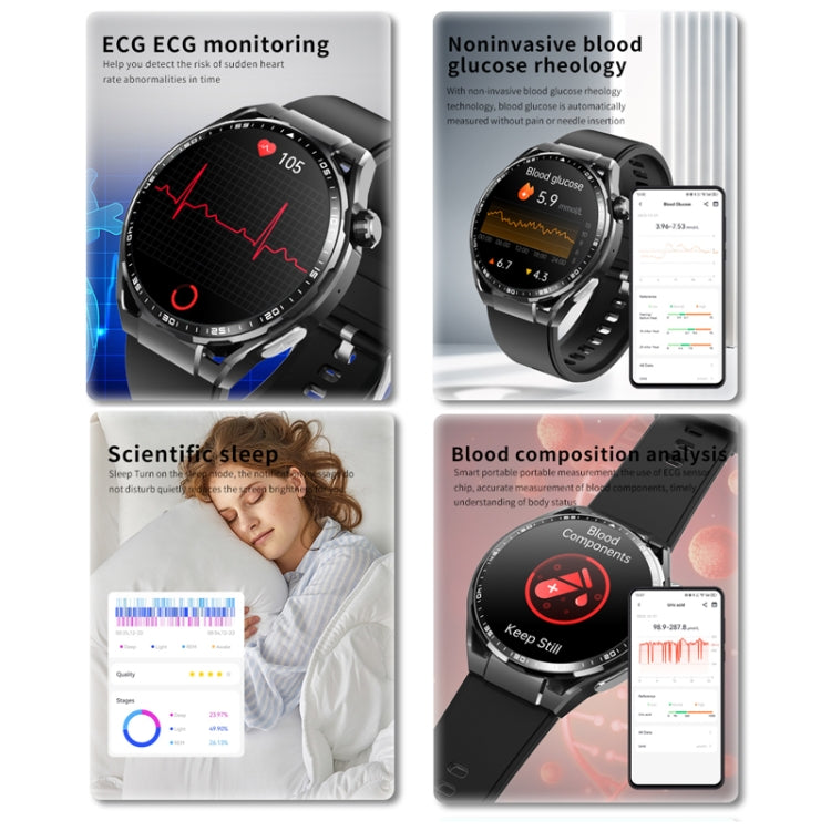 F200 Smart Health Watch ECG Electrocardiogram Blood Sugar Monitoring 1.55 Inch Round Screen, Color: Black Brown Leather - Smart Watches by PMC Jewellery | Online Shopping South Africa | PMC Jewellery | Buy Now Pay Later Mobicred