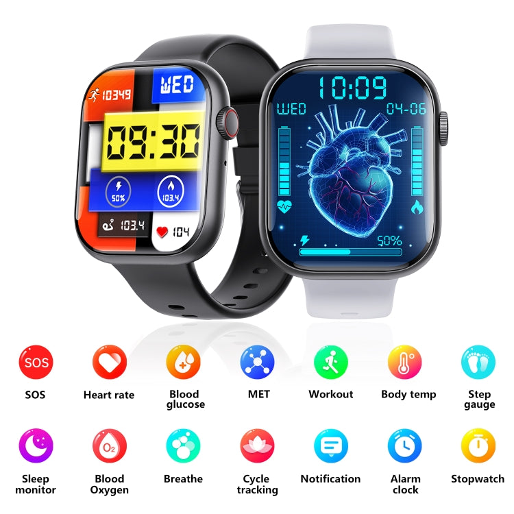 F70  2.1 Inch Screen Smart Watch With Blood Sugar/Blood Oxygen Monitoring /SOS Alarm/100+ Sports Modes, Color: Black Silicone - Smart Watches by PMC Jewellery | Online Shopping South Africa | PMC Jewellery | Buy Now Pay Later Mobicred