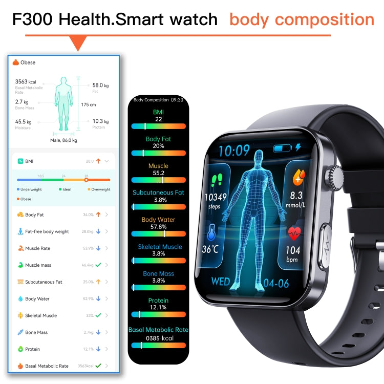 F300  2.1-Inch Screen Smart Watch Supports Bluetooth Calls/ECG/Blood Composition Analysis/50+ Sports Modes, Color: Black Leather - Smart Watches by PMC Jewellery | Online Shopping South Africa | PMC Jewellery | Buy Now Pay Later Mobicred