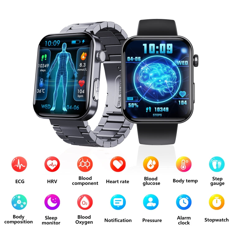 F300  2.1-Inch Screen Smart Watch Supports Bluetooth Calls/ECG/Blood Composition Analysis/50+ Sports Modes, Color: Black Milan - Smart Watches by PMC Jewellery | Online Shopping South Africa | PMC Jewellery | Buy Now Pay Later Mobicred