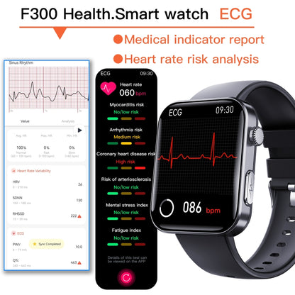 F300  2.1-Inch Screen Smart Watch Supports Bluetooth Calls/ECG/Blood Composition Analysis/50+ Sports Modes, Color: Black Milan - Smart Watches by PMC Jewellery | Online Shopping South Africa | PMC Jewellery | Buy Now Pay Later Mobicred