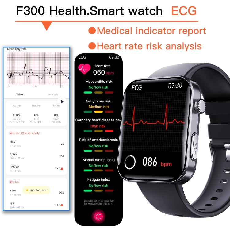 F300  2.1-Inch Screen Smart Watch Supports Bluetooth Calls/ECG/Blood Composition Analysis/50+ Sports Modes, Color: Black Pink Silicone - Smart Watches by PMC Jewellery | Online Shopping South Africa | PMC Jewellery | Buy Now Pay Later Mobicred