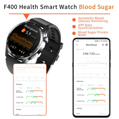 F400  1.55 Inch Screen Smart Watch Support ECG/ Blood Oxygen / Blood Sugar / 150+ Sports Mode, Color: Black Silicone - Smart Watches by PMC Jewellery | Online Shopping South Africa | PMC Jewellery | Buy Now Pay Later Mobicred