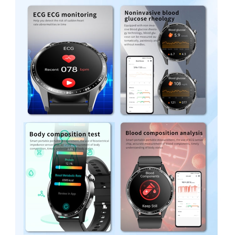 F400  1.55 Inch Screen Smart Watch Support ECG/ Blood Oxygen / Blood Sugar / 150+ Sports Mode, Color: Black Silicone - Smart Watches by PMC Jewellery | Online Shopping South Africa | PMC Jewellery | Buy Now Pay Later Mobicred