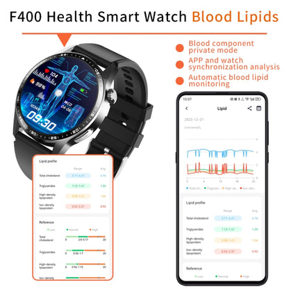 F400  1.55 Inch Screen Smart Watch Support ECG/ Blood Oxygen / Blood Sugar / 150+ Sports Mode, Color: Black Silicone - Smart Watches by PMC Jewellery | Online Shopping South Africa | PMC Jewellery | Buy Now Pay Later Mobicred