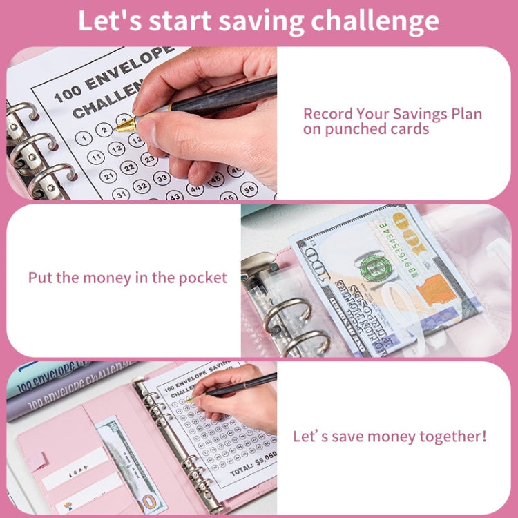 A5 100 Day Savings Challenge Envelope Budget Planner Binder Notebook Handbook, Color: Words Pink - Notebooks by PMC Jewellery | Online Shopping South Africa | PMC Jewellery | Buy Now Pay Later Mobicred