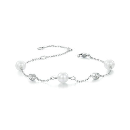 S925 Sterling Silver With White Moissanite Pearl Bracelet(MSB017) - Bracelets by PMC Jewellery | Online Shopping South Africa | PMC Jewellery | Buy Now Pay Later Mobicred