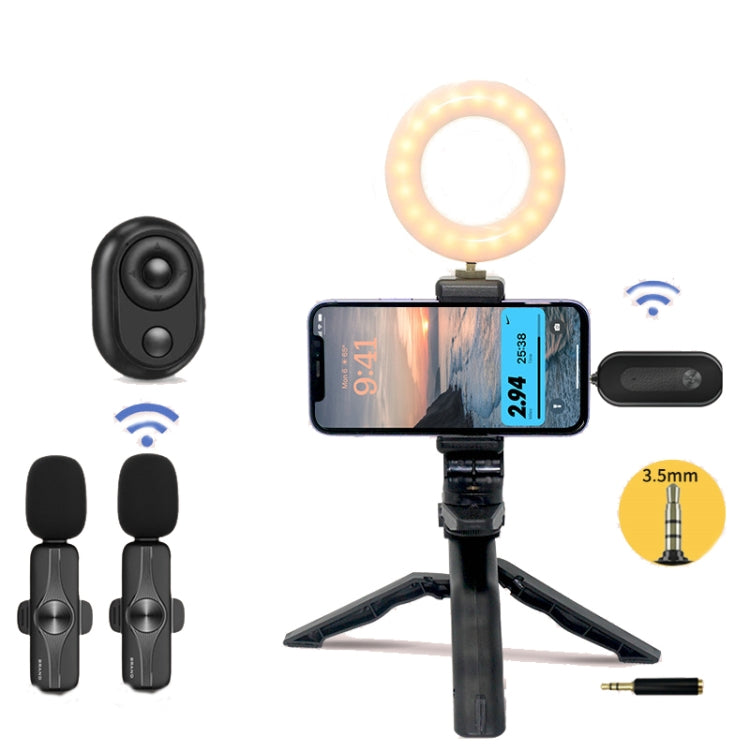 3.5mm Receiver Wireless Lavalier Microphone 9-inch Fill Light Tripod Set for Live Photography, Spec: Double Mic - Microphone by PMC Jewellery | Online Shopping South Africa | PMC Jewellery | Buy Now Pay Later Mobicred