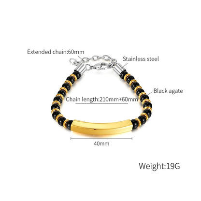 OPK GS1552 Stainless Steel Onyx Beaded Bracelet, Color: Steel Color - Bracelets by OPK | Online Shopping South Africa | PMC Jewellery | Buy Now Pay Later Mobicred