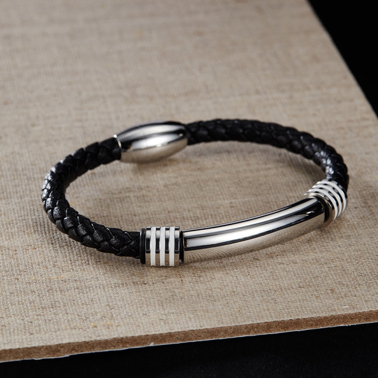 OPK PH1586 Simple Men Leather Bracelet Stainless Steel Magnetic Insert Buckle Bracelet, Color: Steel Color - Bracelets by OPK | Online Shopping South Africa | PMC Jewellery | Buy Now Pay Later Mobicred