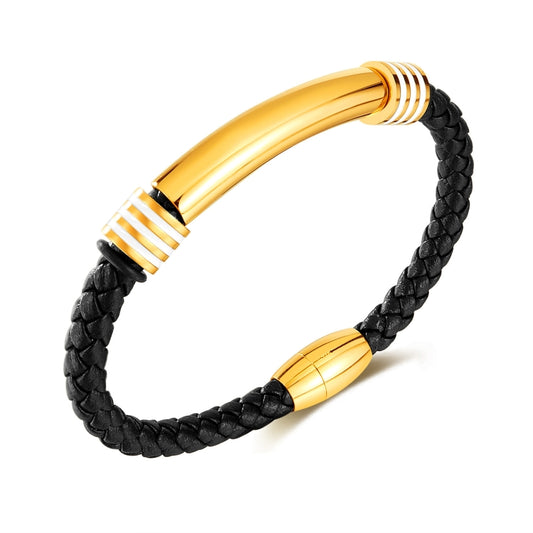 OPK PH1586 Simple Men Leather Bracelet Stainless Steel Magnetic Insert Buckle Bracelet, Color: Gold - Bracelets by OPK | Online Shopping South Africa | PMC Jewellery | Buy Now Pay Later Mobicred