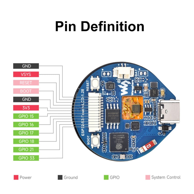 Waveshare 25098 ESP32-S3 1.28-Inch Round Touch LCD Development Board - free shipping - PMC Jewellery - Order now!