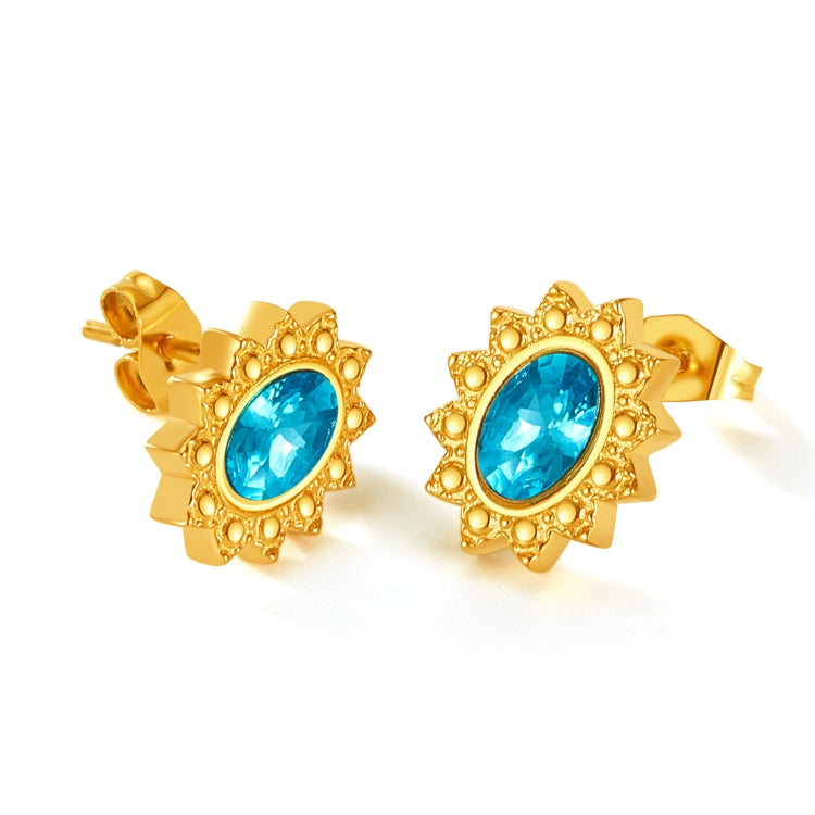 OPK GE944 1pair Vintage Simple Diamond Earrings Stainless Steel Gold-Plated Earrings(Light Blue Diamond) - Stud Earrings & Earrings by OPK | Online Shopping South Africa | PMC Jewellery | Buy Now Pay Later Mobicred