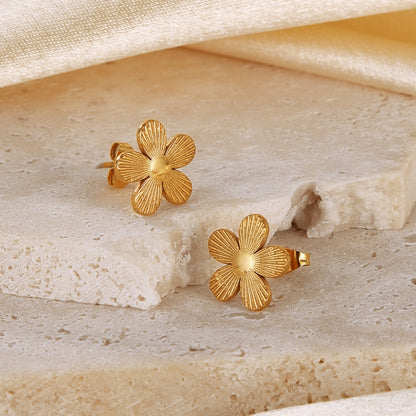 OPK GE941 1pair Vintage Stainless Steel Flower Earrings(Gold) - Stud Earrings & Earrings by OPK | Online Shopping South Africa | PMC Jewellery | Buy Now Pay Later Mobicred