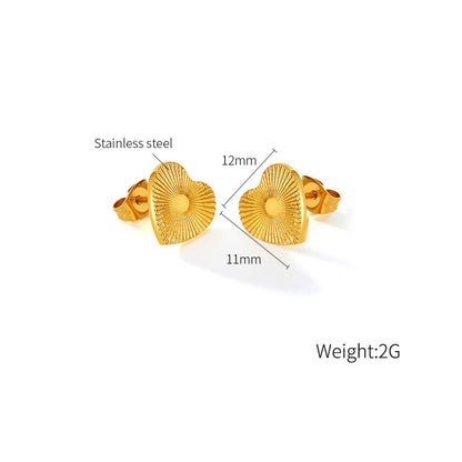 OPK GE940 1pair Vintage Stainless Steel Peach Heart Stripe Earrings(Gold) - Stud Earrings & Earrings by OPK | Online Shopping South Africa | PMC Jewellery | Buy Now Pay Later Mobicred