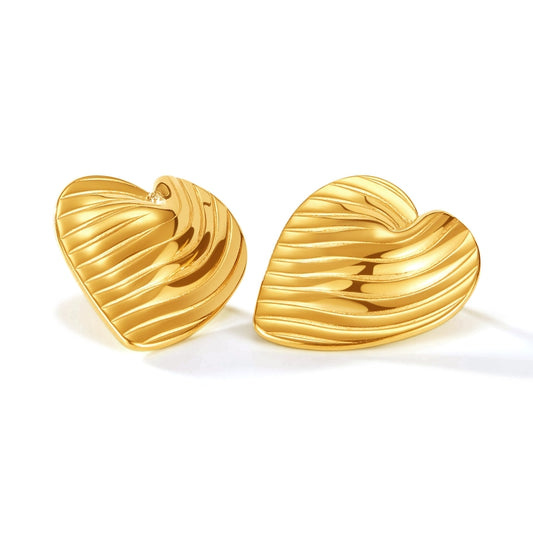 OPK GE938 1pair Simple Stainless Steel Heart Ruffled Earrings - Stud Earrings & Earrings by OPK | Online Shopping South Africa | PMC Jewellery | Buy Now Pay Later Mobicred