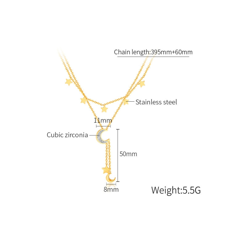 OPK GX2437 Stainless Steel Star Moon Tassel Pendant Double Layers Stacked Collarbone Chain(Gold) - Necklaces & Pendants by OPK | Online Shopping South Africa | PMC Jewellery | Buy Now Pay Later Mobicred