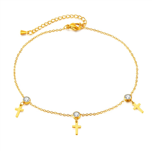 OPK GZ195 Stainless Steel Cross Zirconia Small Accessories Simple Anklets(Gold) - Anklets by OPK | Online Shopping South Africa | PMC Jewellery | Buy Now Pay Later Mobicred