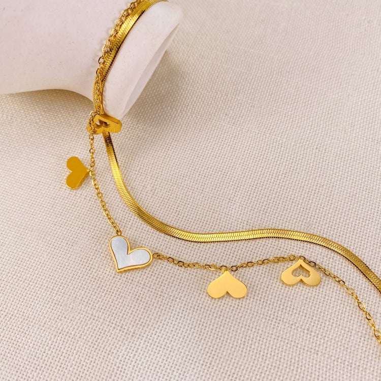 OPK GZ193 Stainless Steel Double Layers Heart Anklet(Gold) - Anklets by OPK | Online Shopping South Africa | PMC Jewellery | Buy Now Pay Later Mobicred