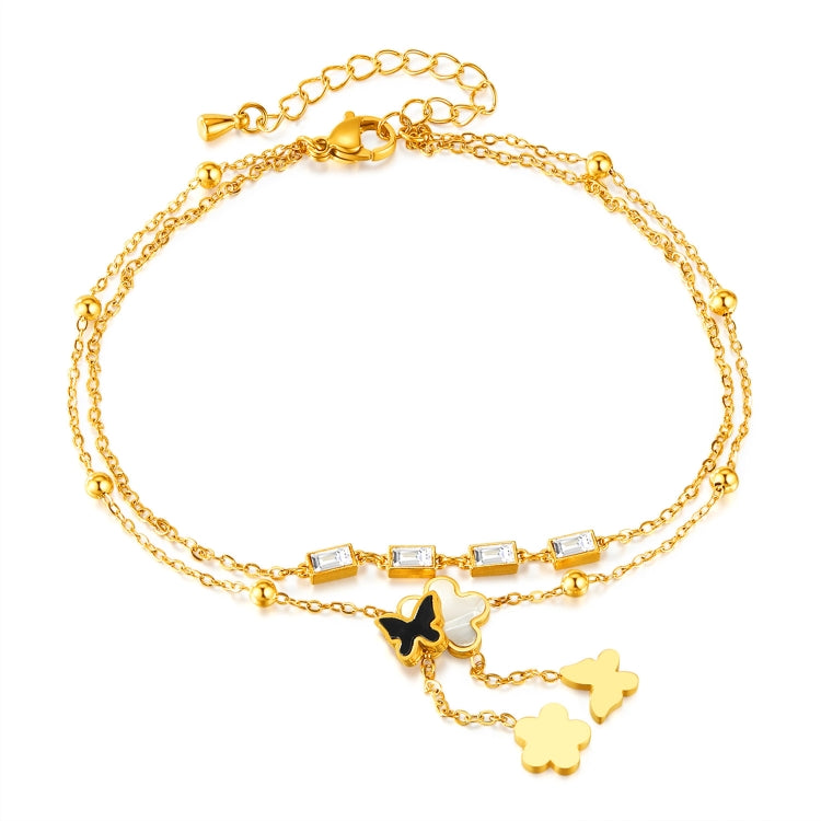 OPK GZ192 Simple Delicate Tassel Butterfly Flower Double Layers Stainless Steel Anklets(Gold) - Anklets by OPK | Online Shopping South Africa | PMC Jewellery | Buy Now Pay Later Mobicred