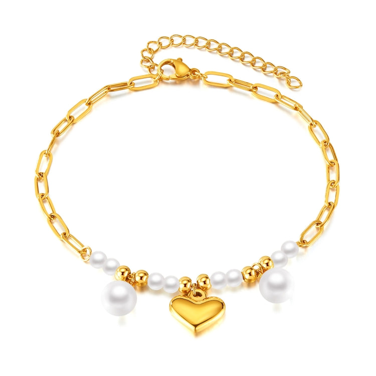 OPK GZ202 Stainless Steel Love Pearl Anklets(Gold) - Anklets by OPK | Online Shopping South Africa | PMC Jewellery | Buy Now Pay Later Mobicred