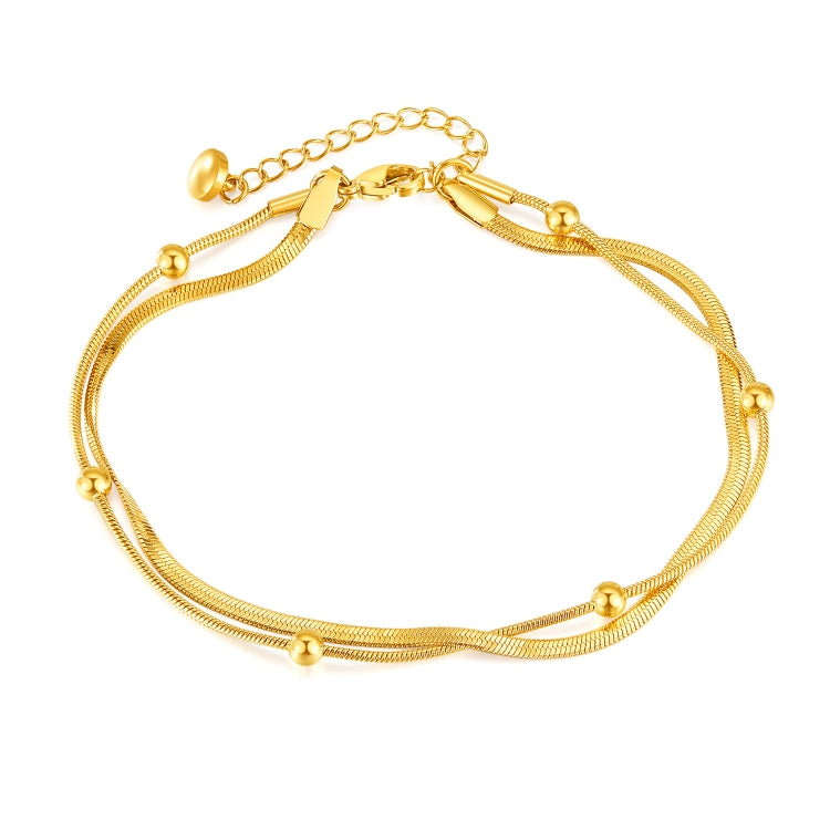 OPK GZ198 Simple Stainless Steel Double Layers Beads Anklets(Gold) - Anklets by OPK | Online Shopping South Africa | PMC Jewellery | Buy Now Pay Later Mobicred