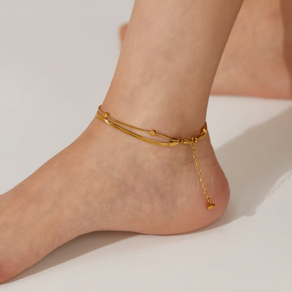 OPK GZ198 Simple Stainless Steel Double Layers Beads Anklets(Gold) - Anklets by OPK | Online Shopping South Africa | PMC Jewellery | Buy Now Pay Later Mobicred