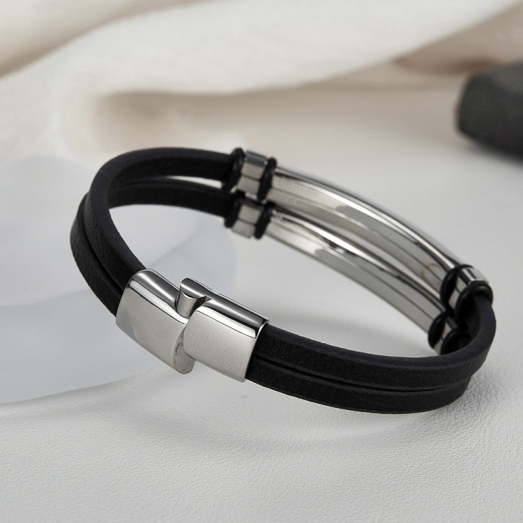 OPK PH1592 Stainless Steel Simple Glossy Double Braided Leather Bracelet - Bracelets by OPK | Online Shopping South Africa | PMC Jewellery | Buy Now Pay Later Mobicred