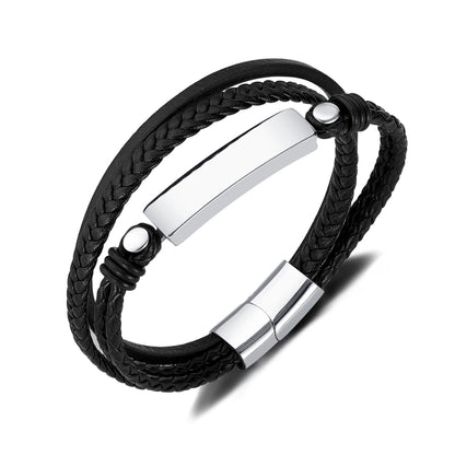 OPK PH1591 Simple Stainless Steel Glossy Multi-Layer Braided Leather Bracelet - Bracelets by OPK | Online Shopping South Africa | PMC Jewellery | Buy Now Pay Later Mobicred