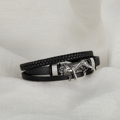 OPK PH1588 Personalized Retro Stainless Steel Lion Accessory Multi-Layer Braided Leather Bracelet - Bracelets by OPK | Online Shopping South Africa | PMC Jewellery | Buy Now Pay Later Mobicred