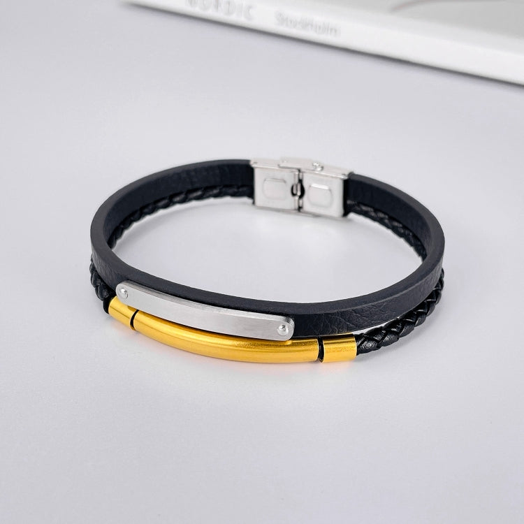 OPK PH1596 Stainless Steel Minimalist Glossy Double Leather Woven Bracelet - Bracelets by OPK | Online Shopping South Africa | PMC Jewellery | Buy Now Pay Later Mobicred