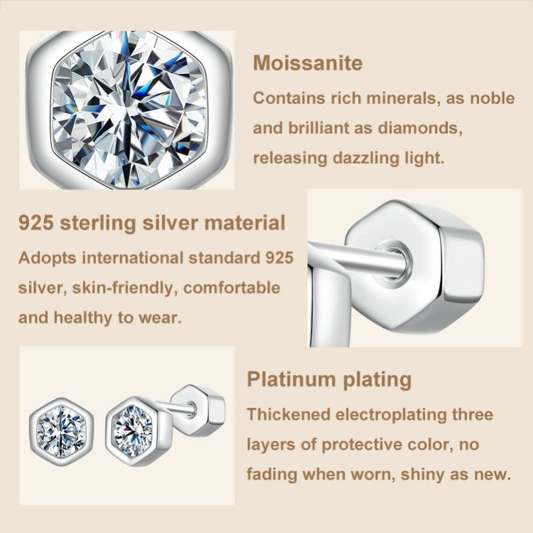 S925 Sterling Silver Plated With Platinum Shining Moissanite Hexagonal Earrings(MSE063) - Stud Earrings & Earrings by PMC Jewellery | Online Shopping South Africa | PMC Jewellery | Buy Now Pay Later Mobicred