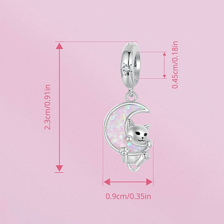 S925 Sterling Silver Plated Platinum Fantasy Moon Cute Cat Pendant(SCC2879) - Jewelry Accessories by PMC Jewellery | Online Shopping South Africa | PMC Jewellery | Buy Now Pay Later Mobicred