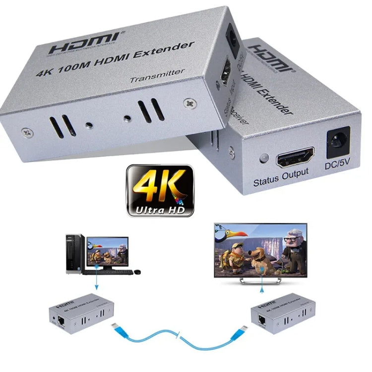 HDMI To RJ45 Single Ethernet Cable 100m Extender 4K HD Cable Signal Amplifier UK Plug(Black) - Amplifier by PMC Jewellery | Online Shopping South Africa | PMC Jewellery | Buy Now Pay Later Mobicred