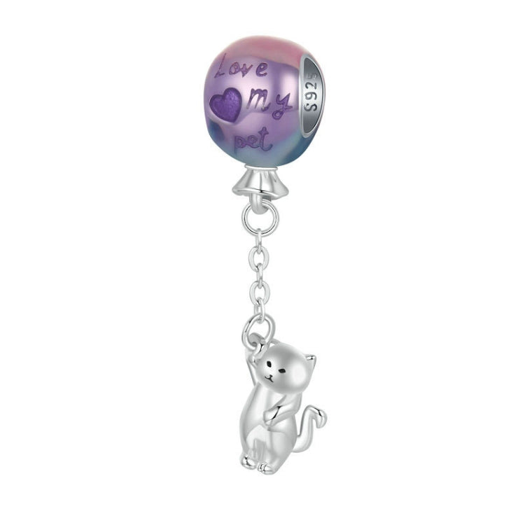 S925 Sterling Silver Cute Hot Air Balloon Cat Beads Jewelry Pendant(SCC2881) - Jewelry Accessories by PMC Jewellery | Online Shopping South Africa | PMC Jewellery | Buy Now Pay Later Mobicred