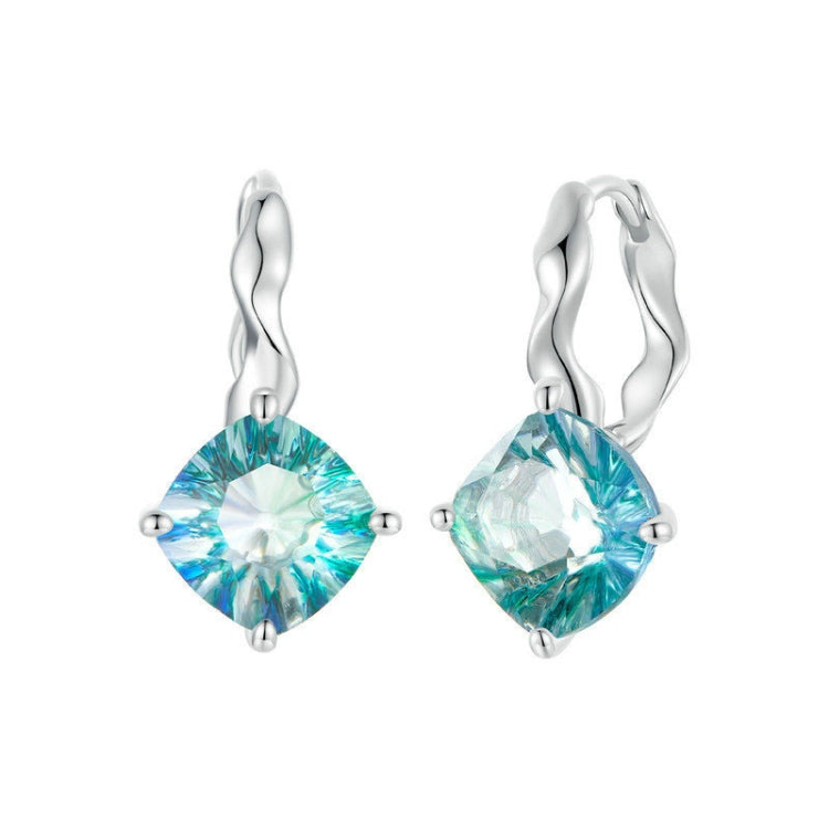 S925 Sterling Silver Platinum-plated Blue-green Glass Diamond Earrings(BSE1047) - Stud Earrings & Earrings by PMC Jewellery | Online Shopping South Africa | PMC Jewellery | Buy Now Pay Later Mobicred