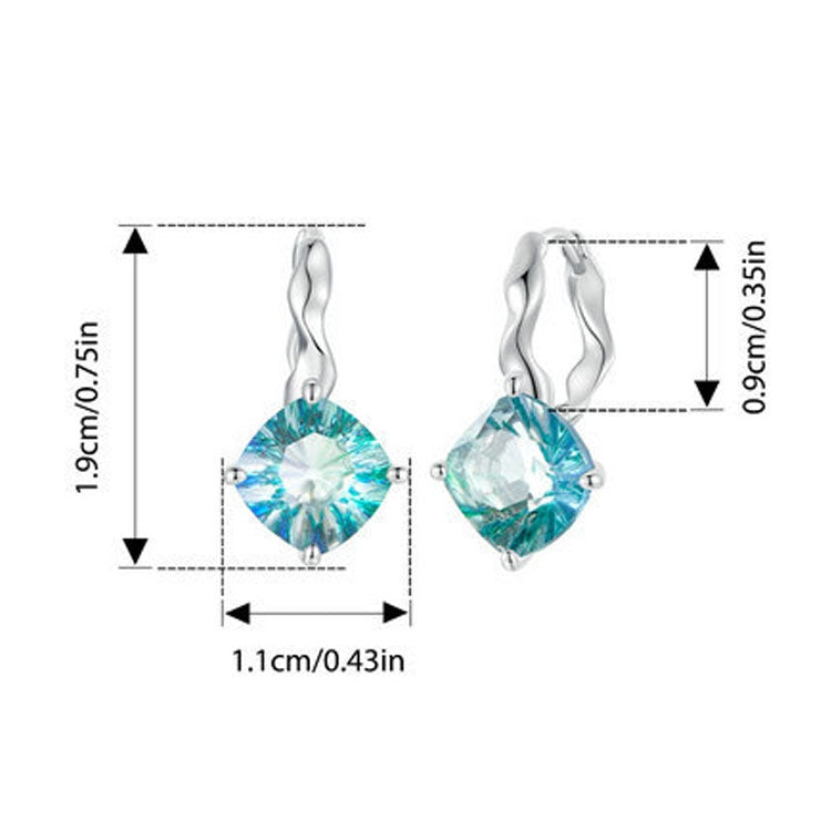 S925 Sterling Silver Platinum-plated Blue-green Glass Diamond Earrings(BSE1047) - Stud Earrings & Earrings by PMC Jewellery | Online Shopping South Africa | PMC Jewellery | Buy Now Pay Later Mobicred