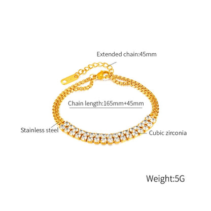 OPK GS1523 Stainless Steel Double Chain Double Row Diamonds Simple Bracelet, Color: Steel Color - Bracelets by OPK | Online Shopping South Africa | PMC Jewellery | Buy Now Pay Later Mobicred