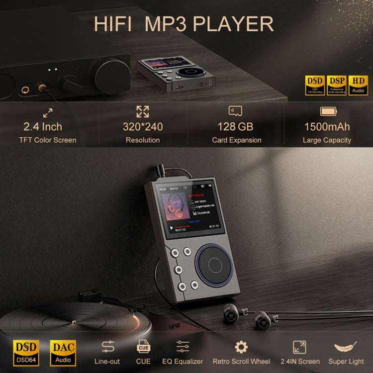 2.4 Inch HIFI Bluetooth Music Player DSD256 Mastering Sound Quality Walkman, Memory: 16GB+16GB(Black) - MP3 Player by PMC Jewellery | Online Shopping South Africa | PMC Jewellery | Buy Now Pay Later Mobicred