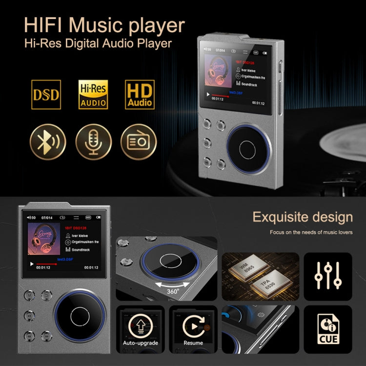 2.4 Inch HIFI Bluetooth Music Player DSD256 Mastering Sound Quality Walkman, Memory: 16GB+16GB(Black) - MP3 Player by PMC Jewellery | Online Shopping South Africa | PMC Jewellery | Buy Now Pay Later Mobicred