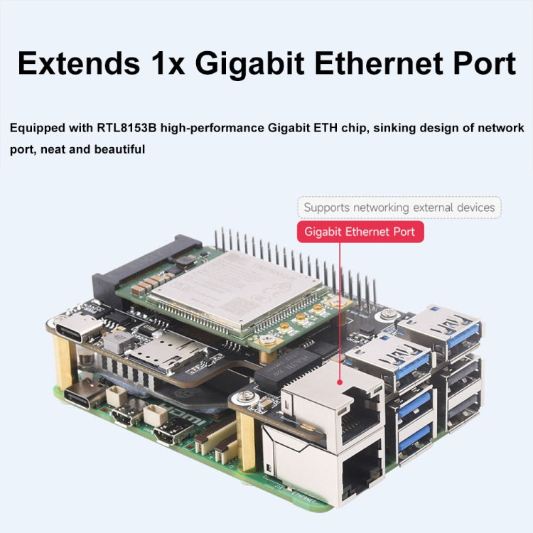 Waveshare For Raspberry Pi 5 PCIe to MiniPCIe / Gigabit Ethernet / USB 3.2 Gen1 HAT, Spec: EG25-G - free shipping - PMC Jewellery - Order now!