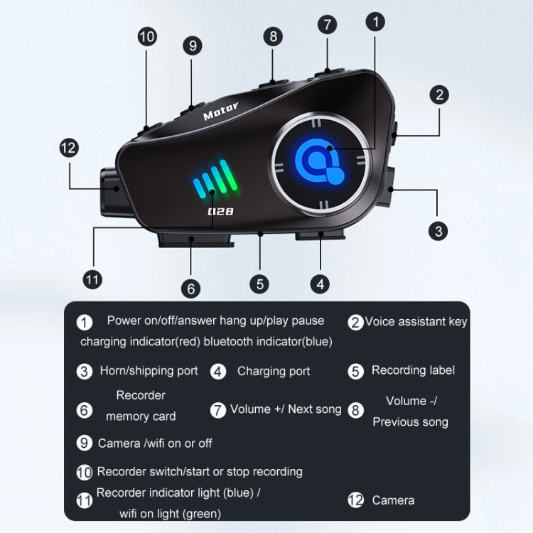 KUQIBAO Q28 Motorcycle Riding Helmet Bluetooth-compatible Headset Recorder(Hard Microphone) - free shipping - PMC TechLife - Order now!