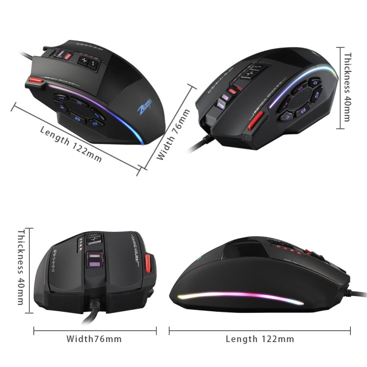 ZELOTES C13 13-keys RGB Lighting Effect Programming Macro Custom Gaming Wired Mouse(Black) - free shipping - PMC TechLife - Order now!