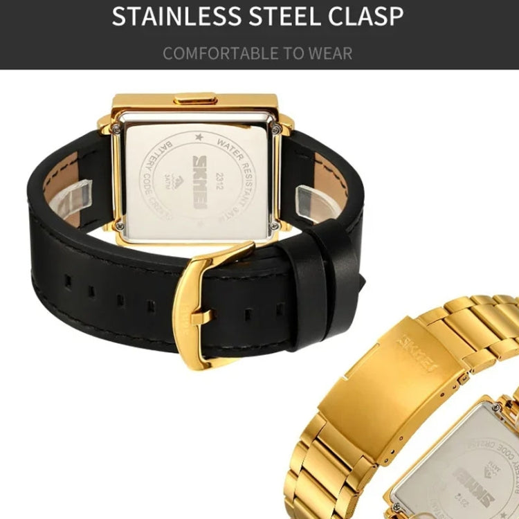 SKMEI Multi-function Letter Display Dial Square Men Electronic Watch, Color: Silver Leather Band - free shipping - PMC TechLife - Order now!