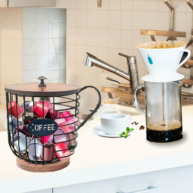 Coffee Companion Storage Rack Cup-Shaped Kitchen Storage Basket, Color: Black with Words - free shipping - PMC TechLife - Order now!