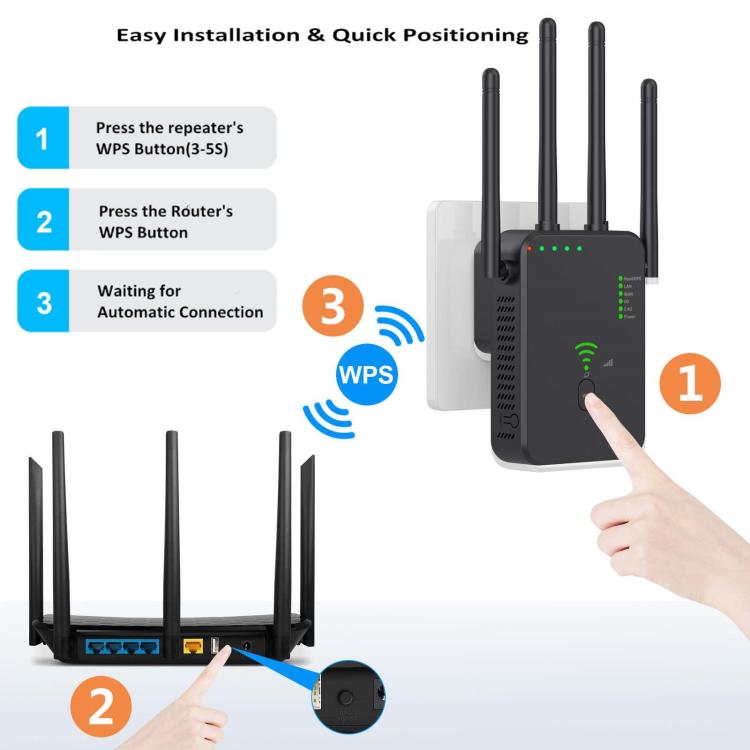 Urant U10 300Mbps 2.4G Wireless Repeater WiFi Signal Amplifier With 4 Antennas US Plug Black - Broadband Amplifiers by Urant | Online Shopping South Africa | PMC TechLife | Buy Now Pay Later Mobicred