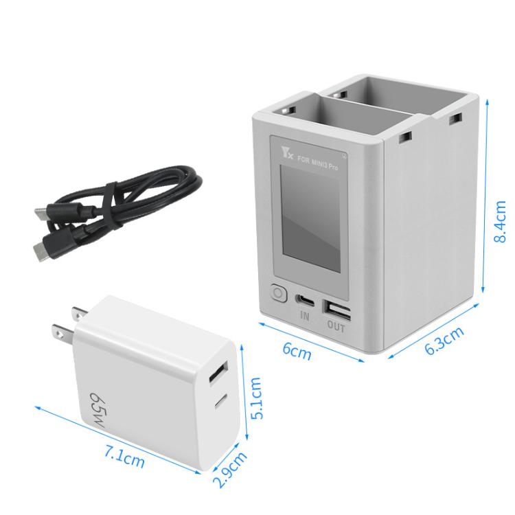 For DJI Mini 4 Pro / Mini 3 Pro / Mini 3 YX Color Screen Dual-way Charger Battery Manager With 65W EU Plug - free shipping - PMC TechLife - Order now!