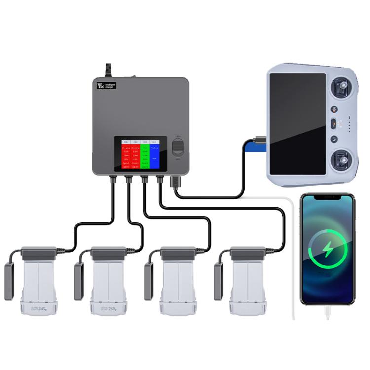 For DJI Mini 4 Pro / Mini 3 Pro / Mini 3 Color Screen Digital Display Four-Way Charger Battery Manager  EU Plug - free shipping - PMC TechLife - Order now!