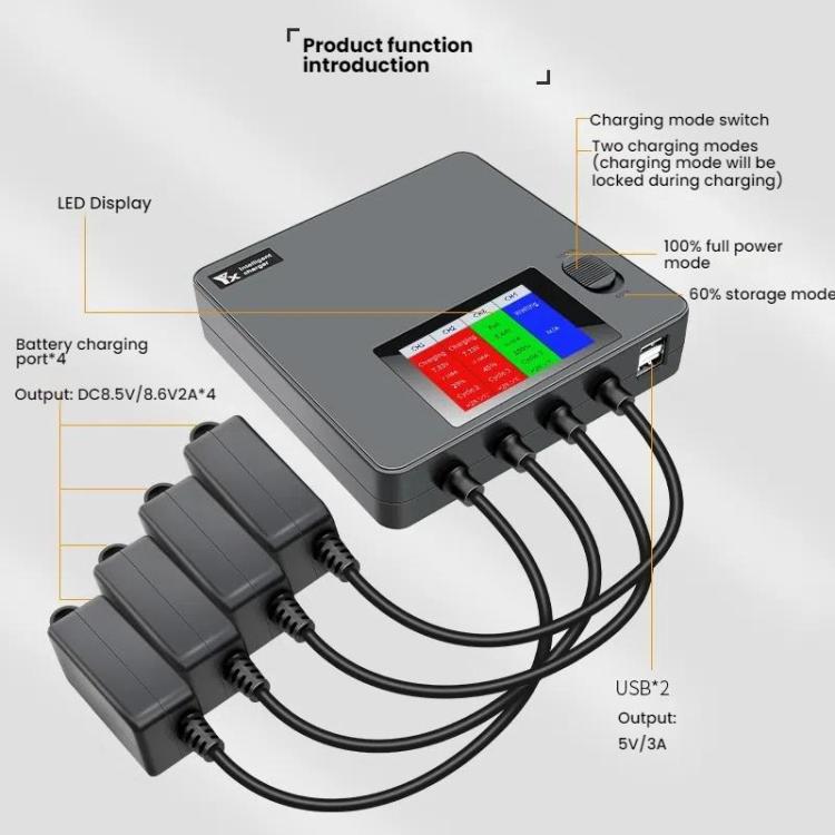 For DJI Mini 4 Pro / Mini 3 Pro / Mini 3 Color Screen Digital Display Four-Way Charger Battery Manager US Plug - free shipping - PMC TechLife - Order now!